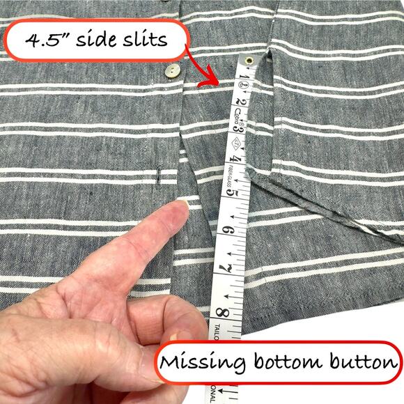Linen Button Top Gray Stripe 3/4 Sleeve HABITAT L Coastal Grandmother Lagenlook - Picture 6 of 10